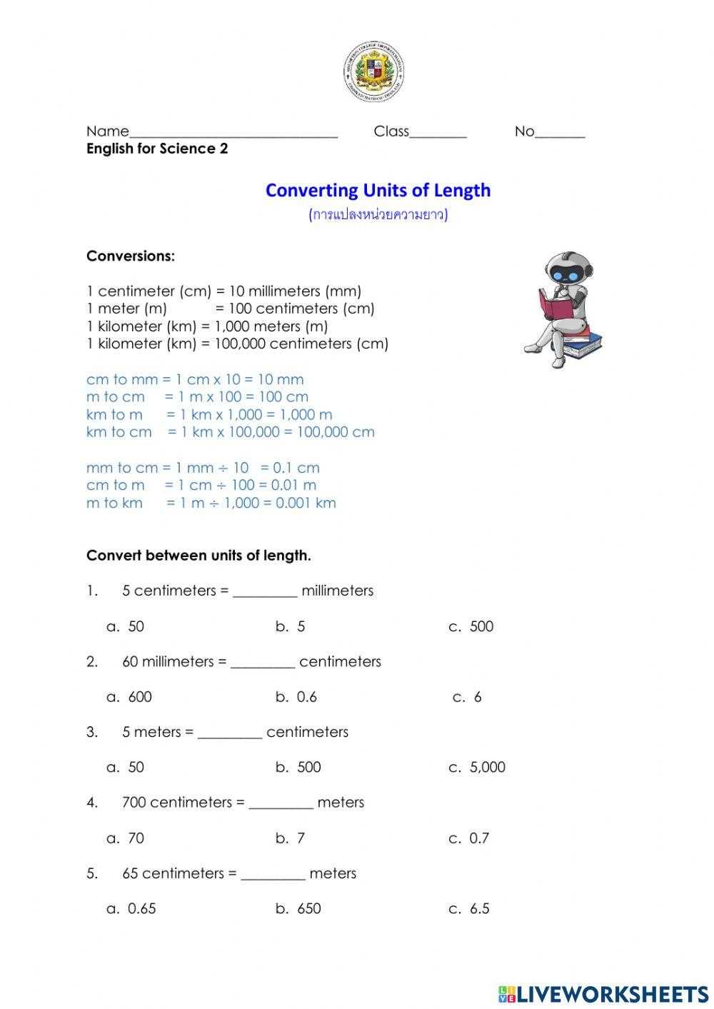 convert units of length worksheet convert units of length worksheet