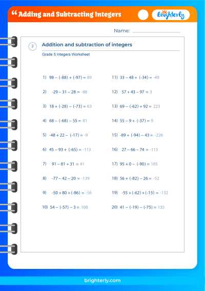 addition of three integers worksheet