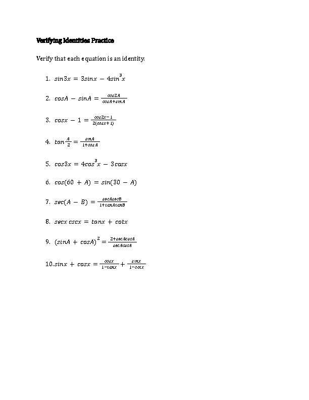 advanced functions trig identities worksheet