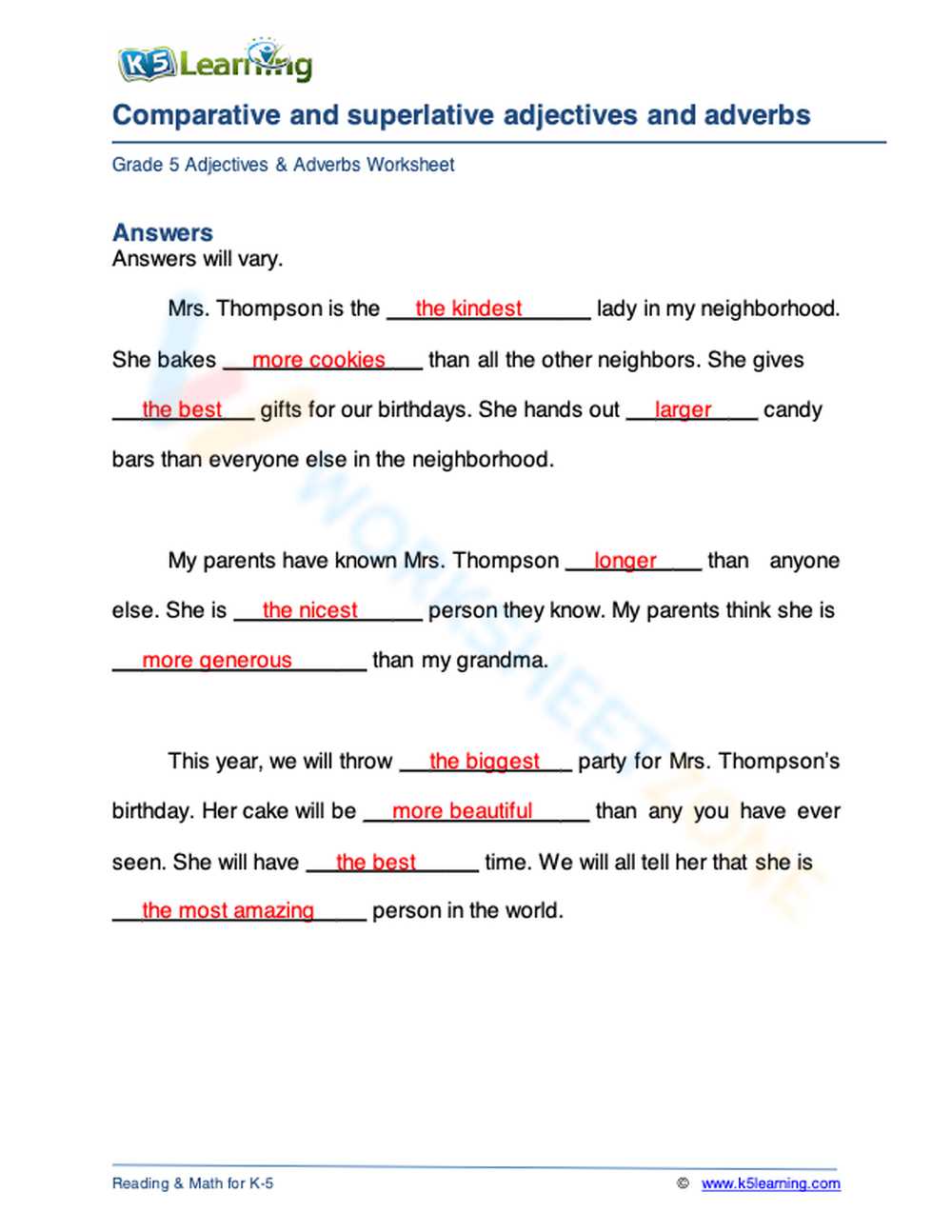 adverbs superlative and comparative worksheets