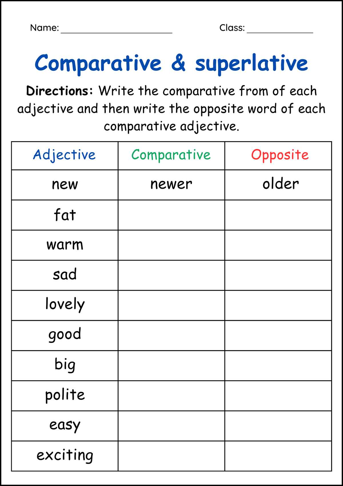 adverbs superlative and comparative worksheets