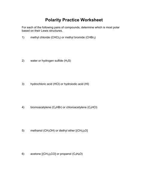 polarity and electronegativity worksheet