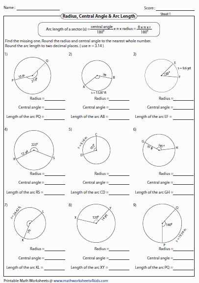 worksheet central angles and arcs