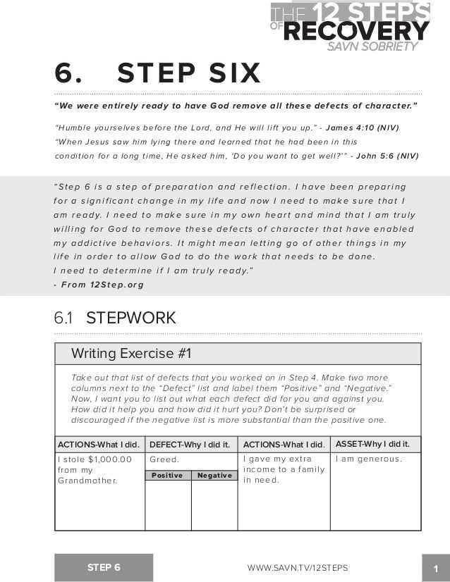 step six aa worksheet