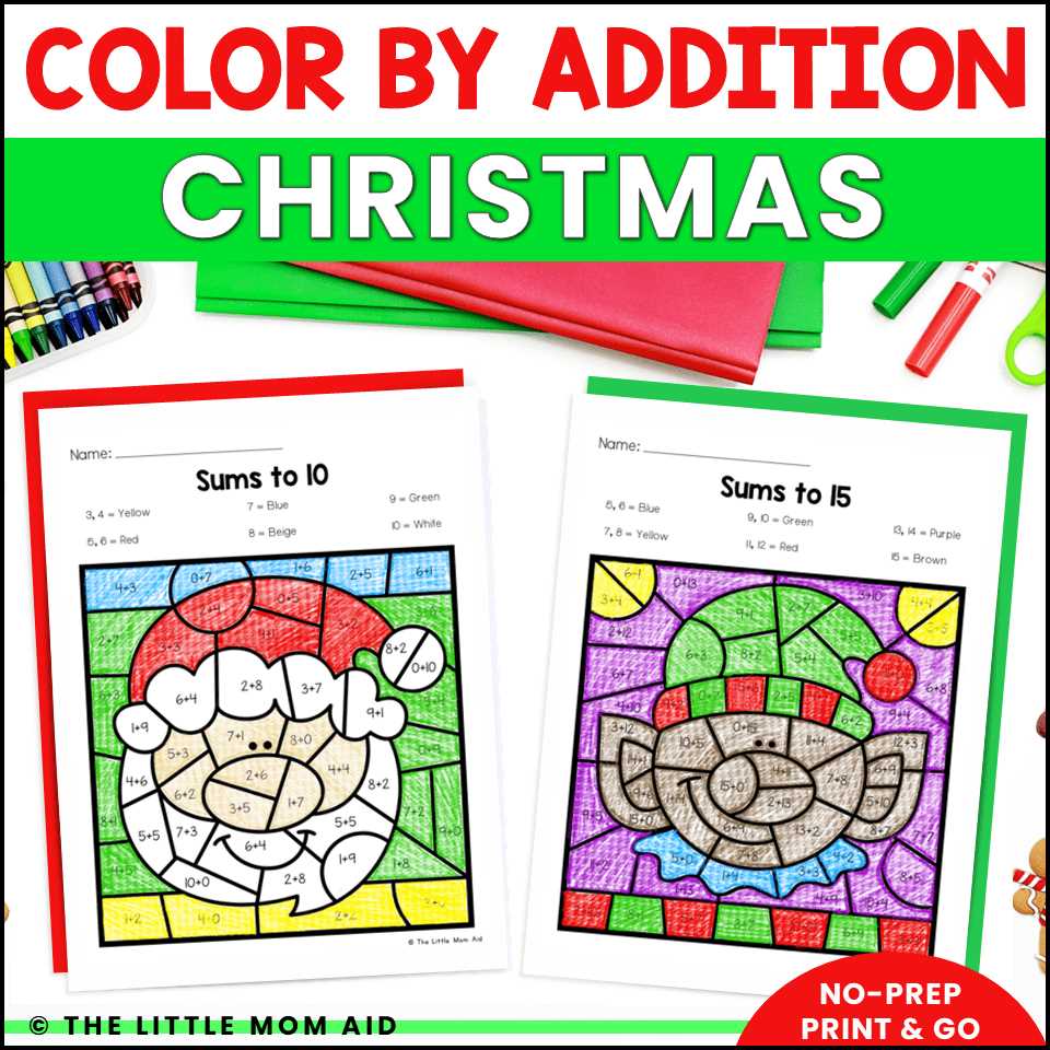 color by number addition christmas worksheets free