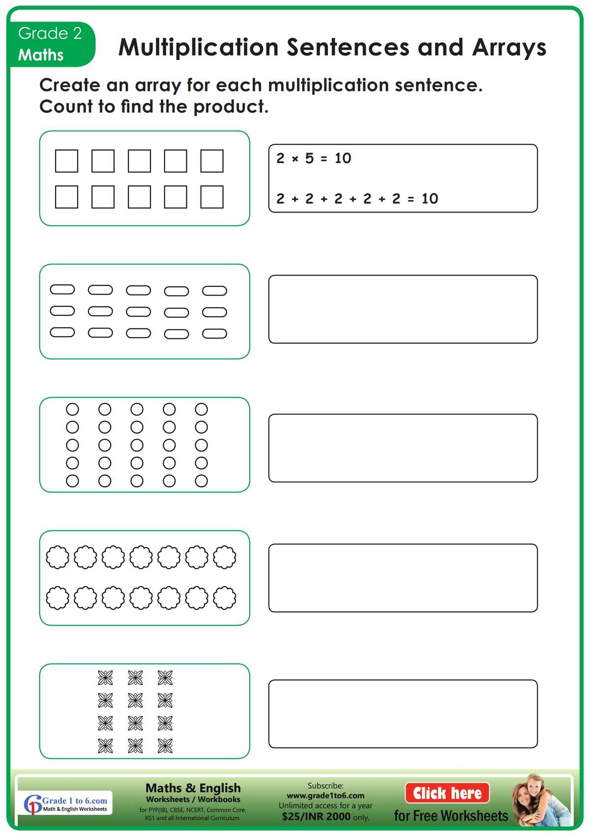 array multiplication worksheets