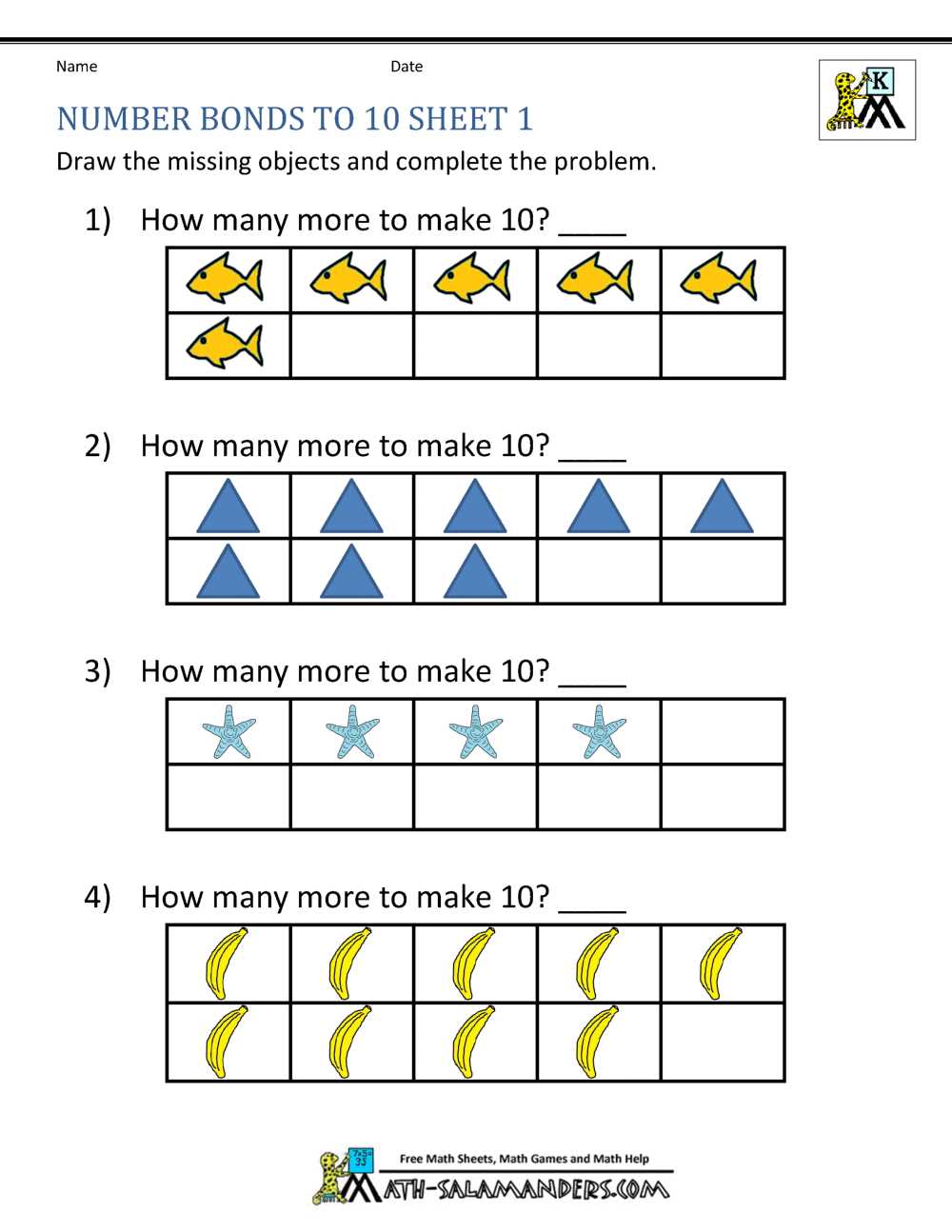 kindergarten number bond worksheets