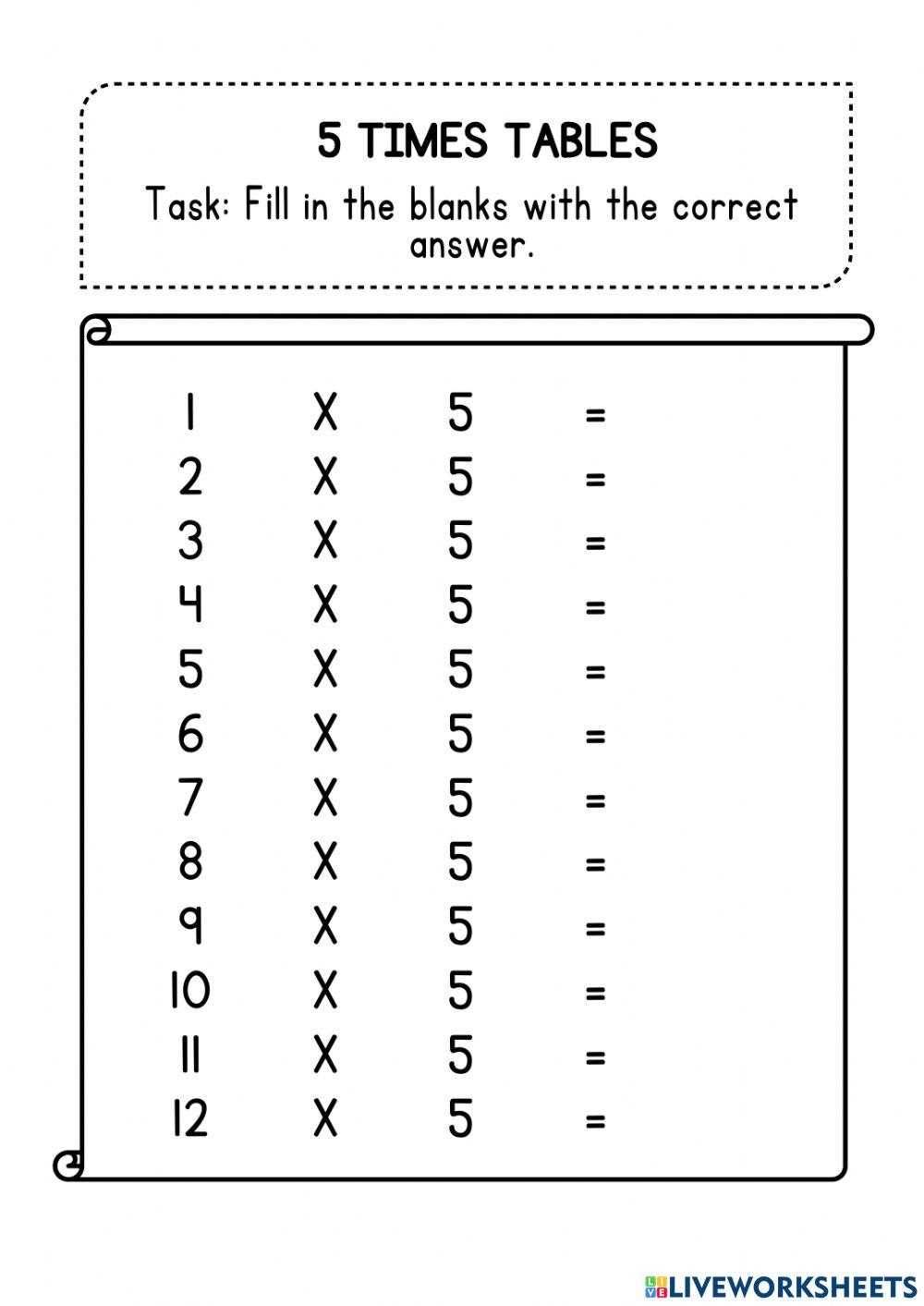 5 table worksheet
