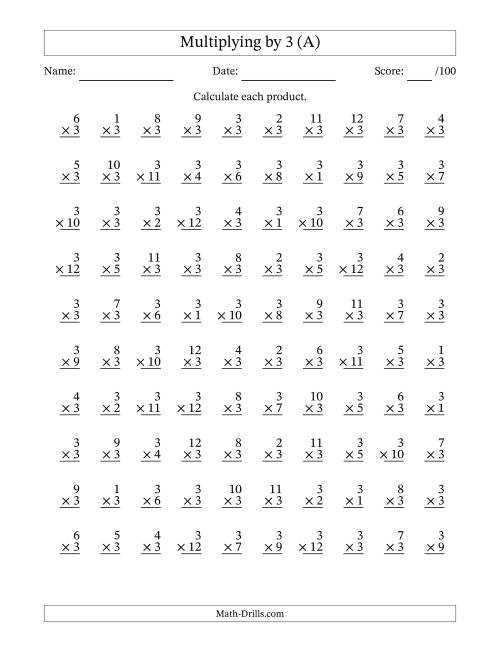 3 times table worksheet printable