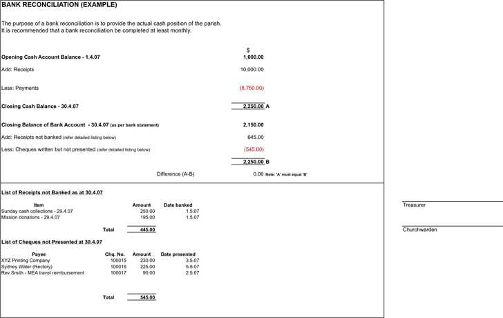 bank account reconciliation worksheet