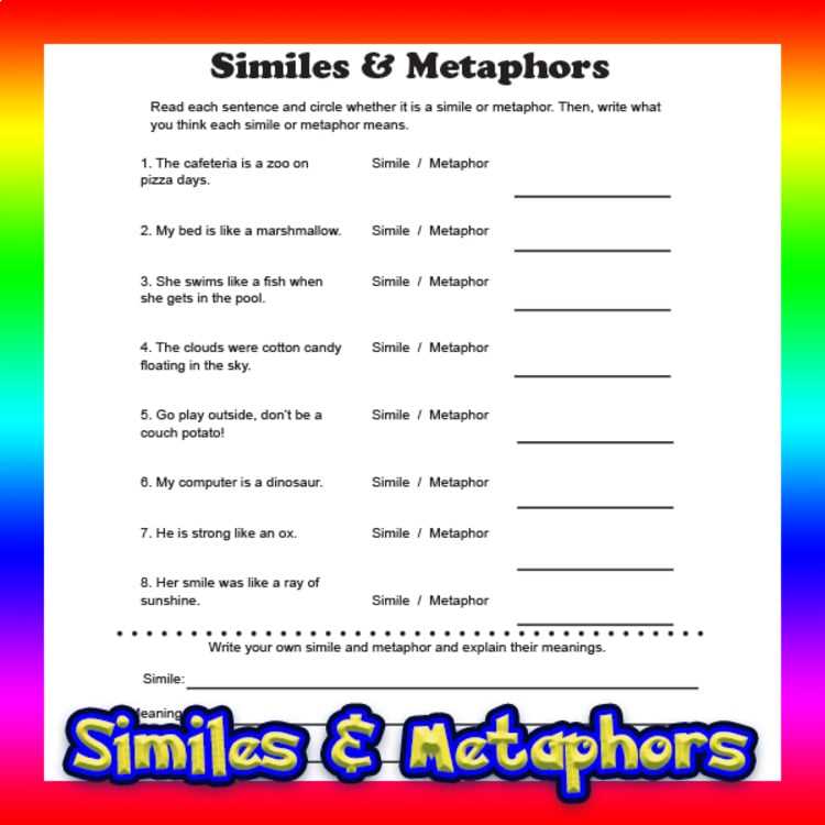 difference between simile and metaphor worksheet