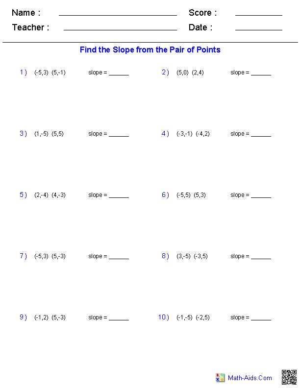 algebra slope intercept form worksheet 1