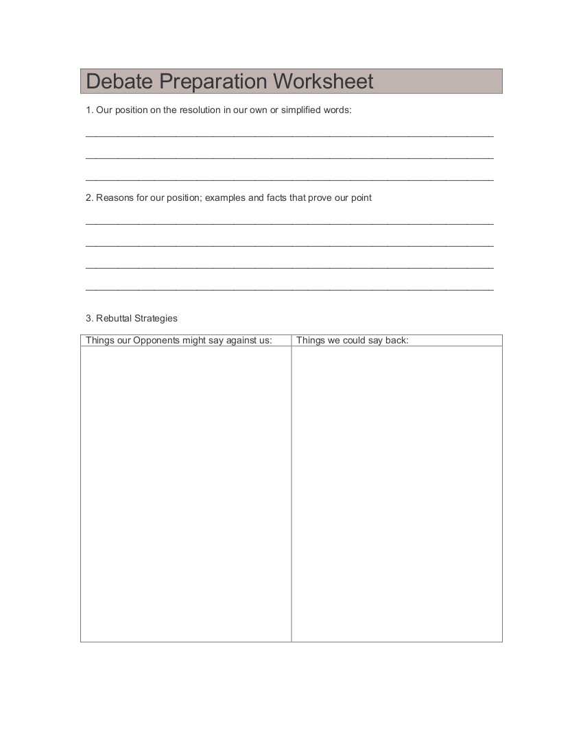 debate worksheet for middle school