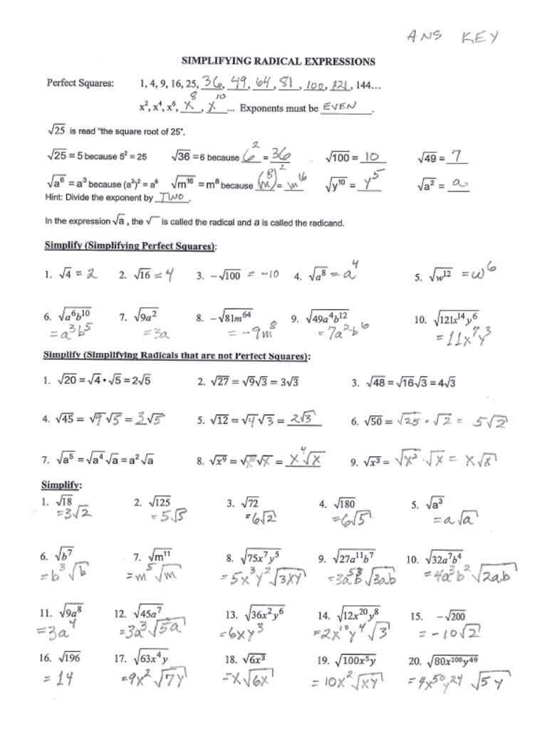 algebra 1 radicals worksheet