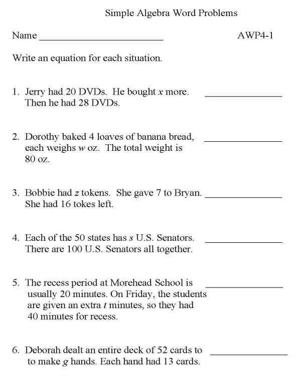 algebra 1 word problems worksheet
