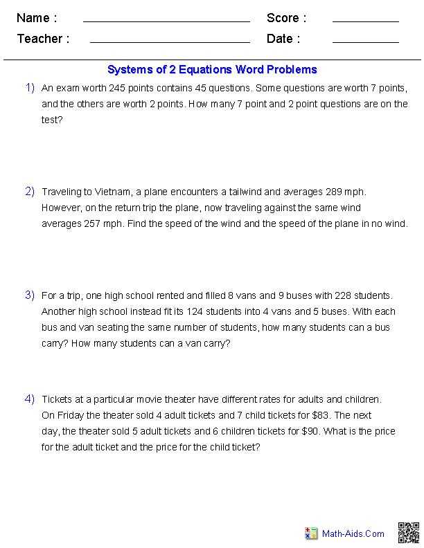 algebra 1 word problems worksheet