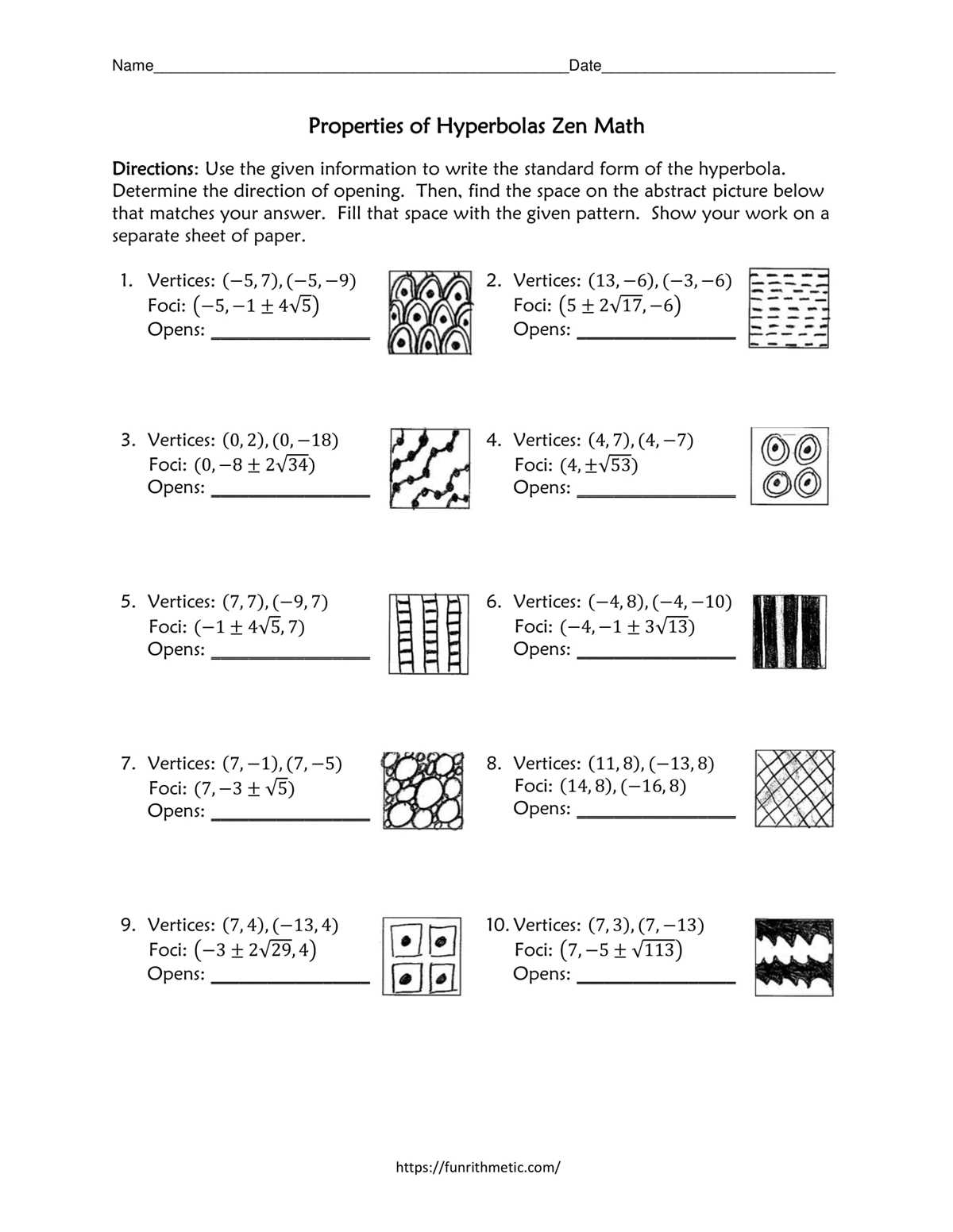 algebra 2 hyperbolas worksheet