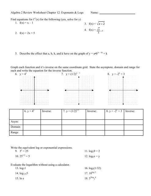 algebra 2 logarithm properties worksheet