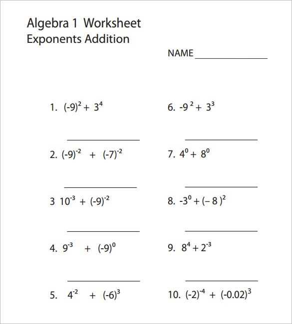 algebra prep worksheets