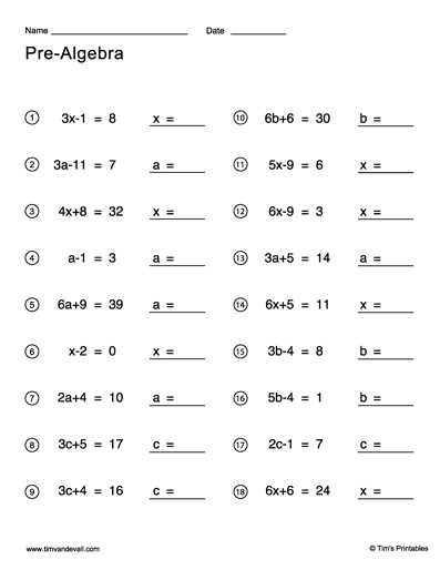 algebra problems worksheet