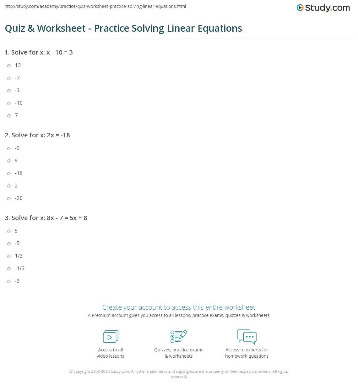algebraic linear equations worksheet algebraic linear equations worksheet