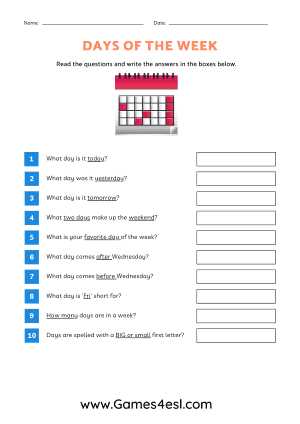 days of the week interactive worksheet