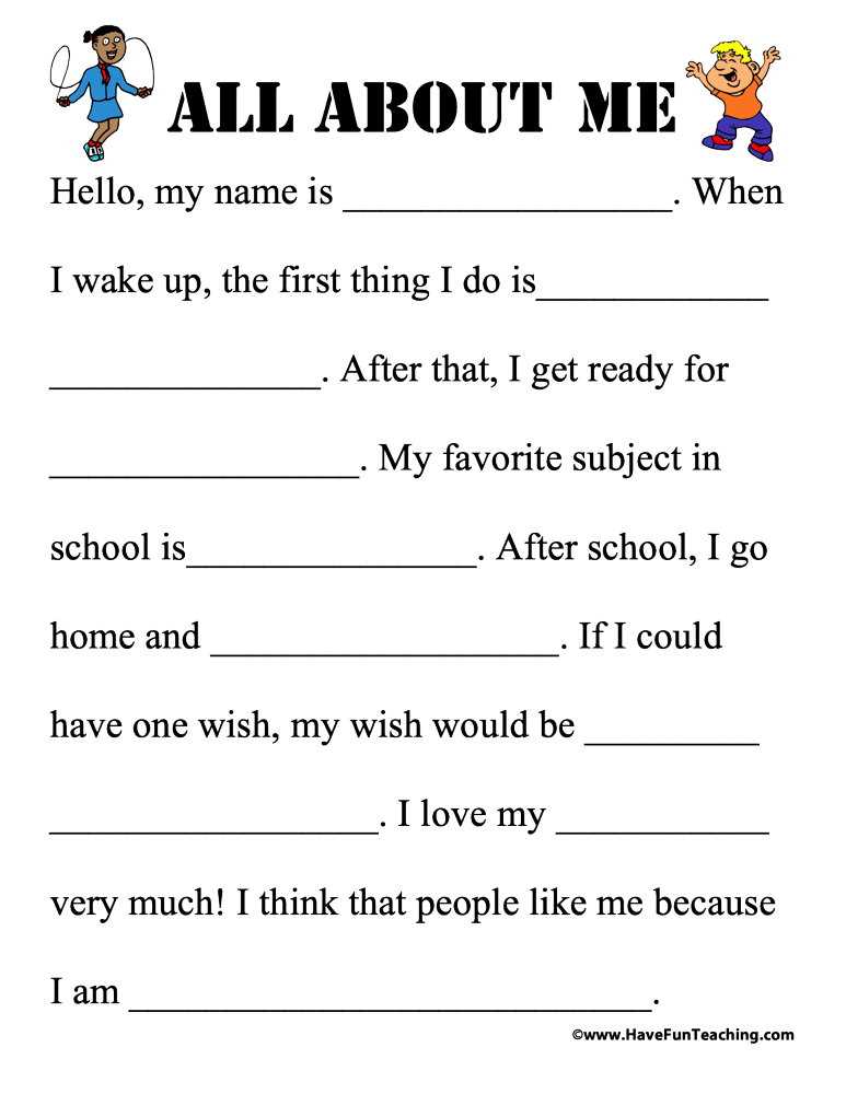 all about me worksheet first grade