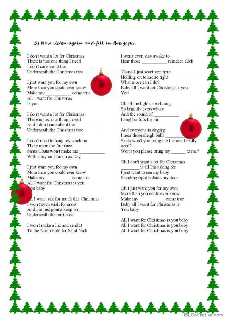 all i want for christmas worksheet