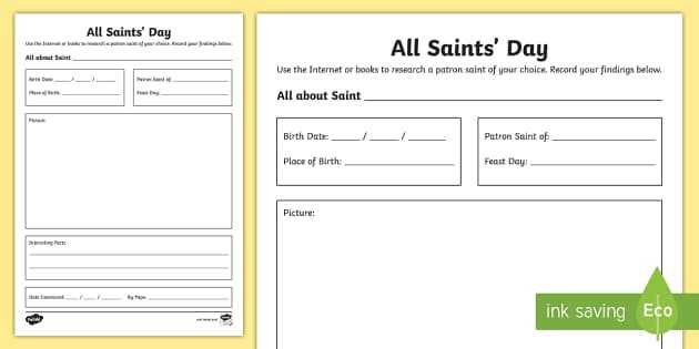 all saints worksheet
