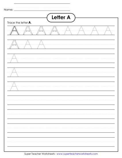 alphabet a tracing worksheets