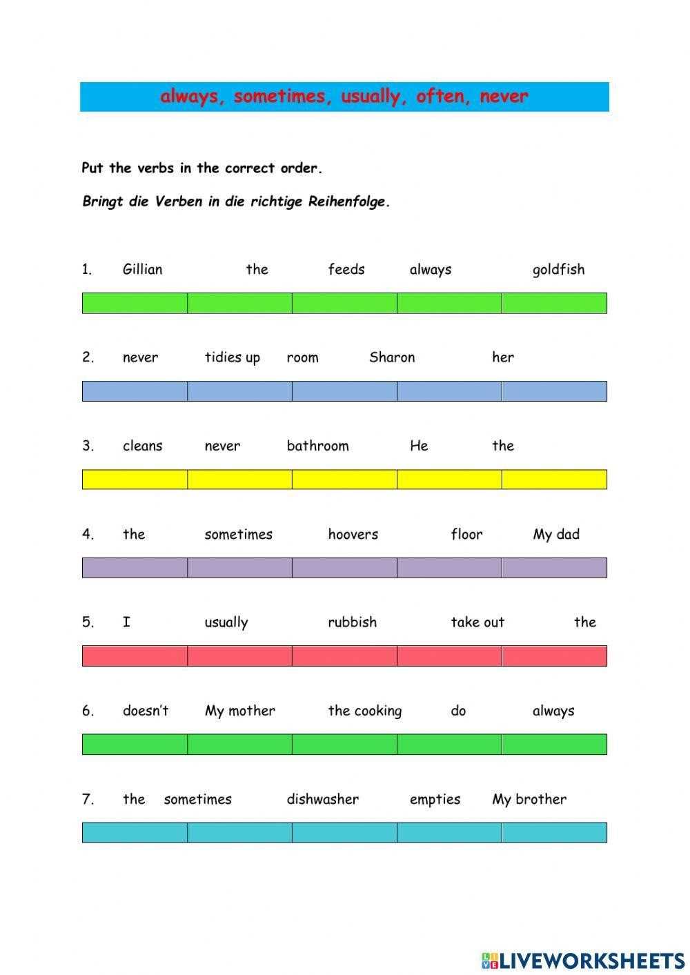 always often sometimes seldom never worksheet