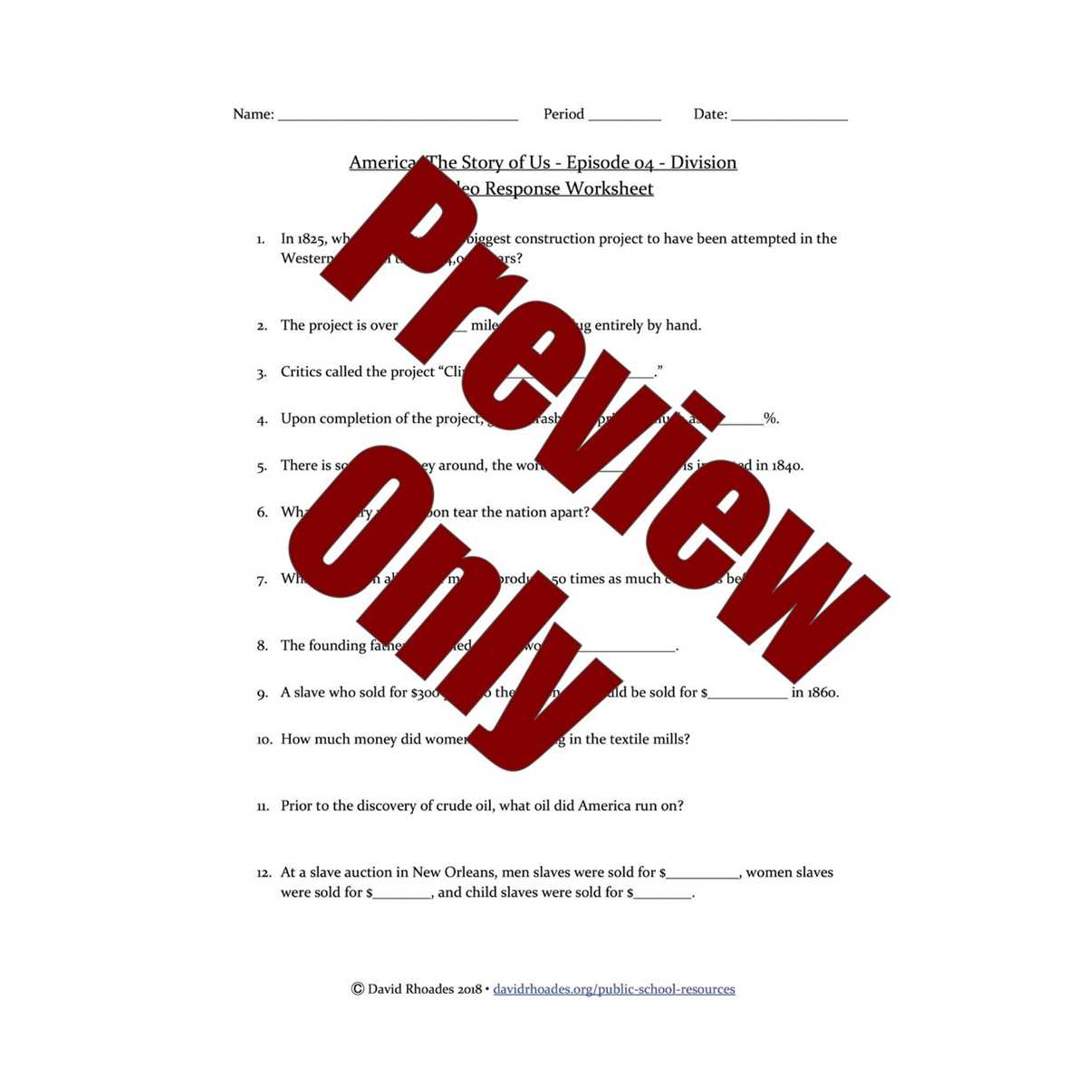 america the story of us division worksheet