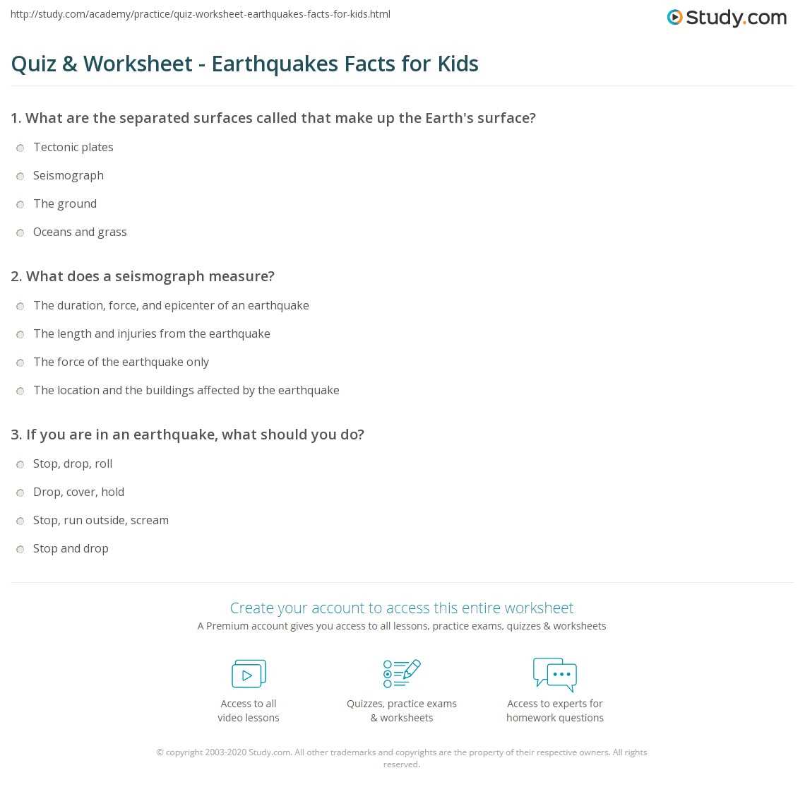 earthquake worksheets elementary
