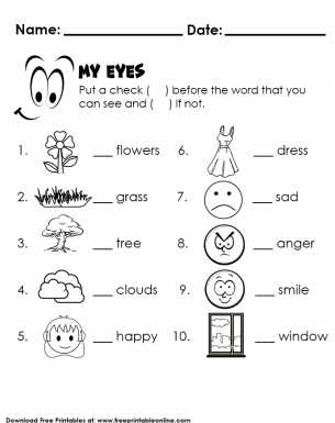 printable sense of sight worksheet