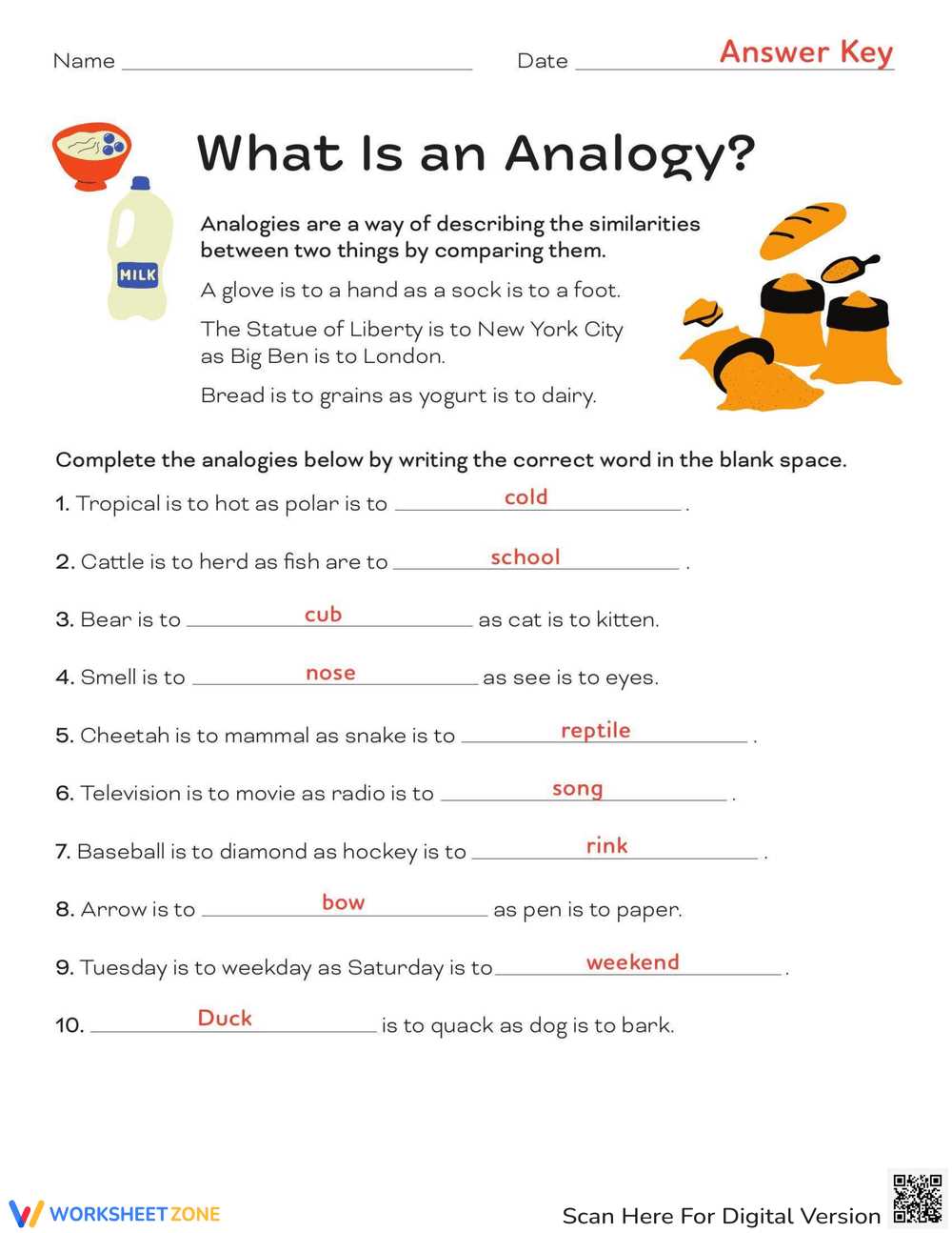 analogies worksheet 1