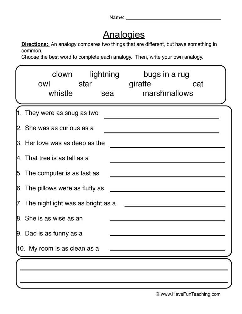 analogy relationships worksheet