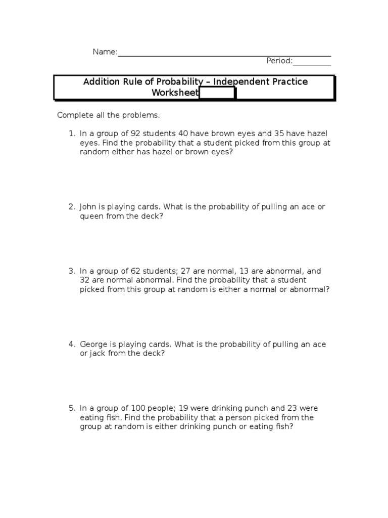 and or rule probability worksheet