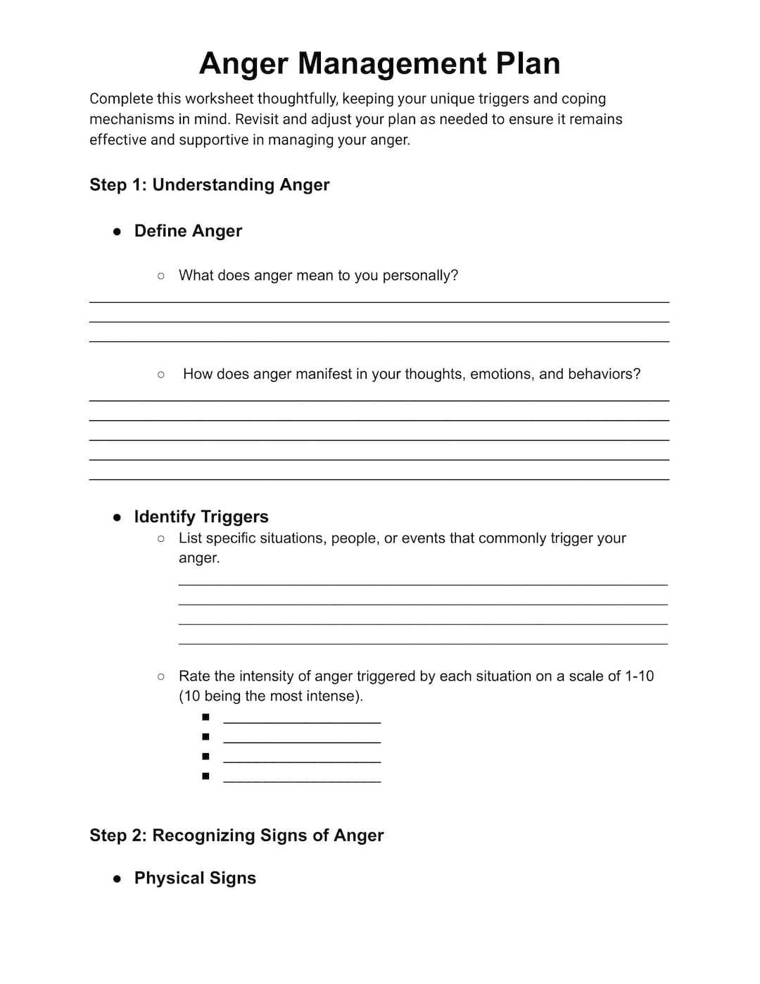 anger control worksheets