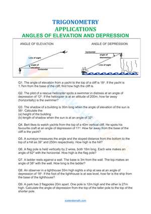 angle of elevation & depression trig worksheet