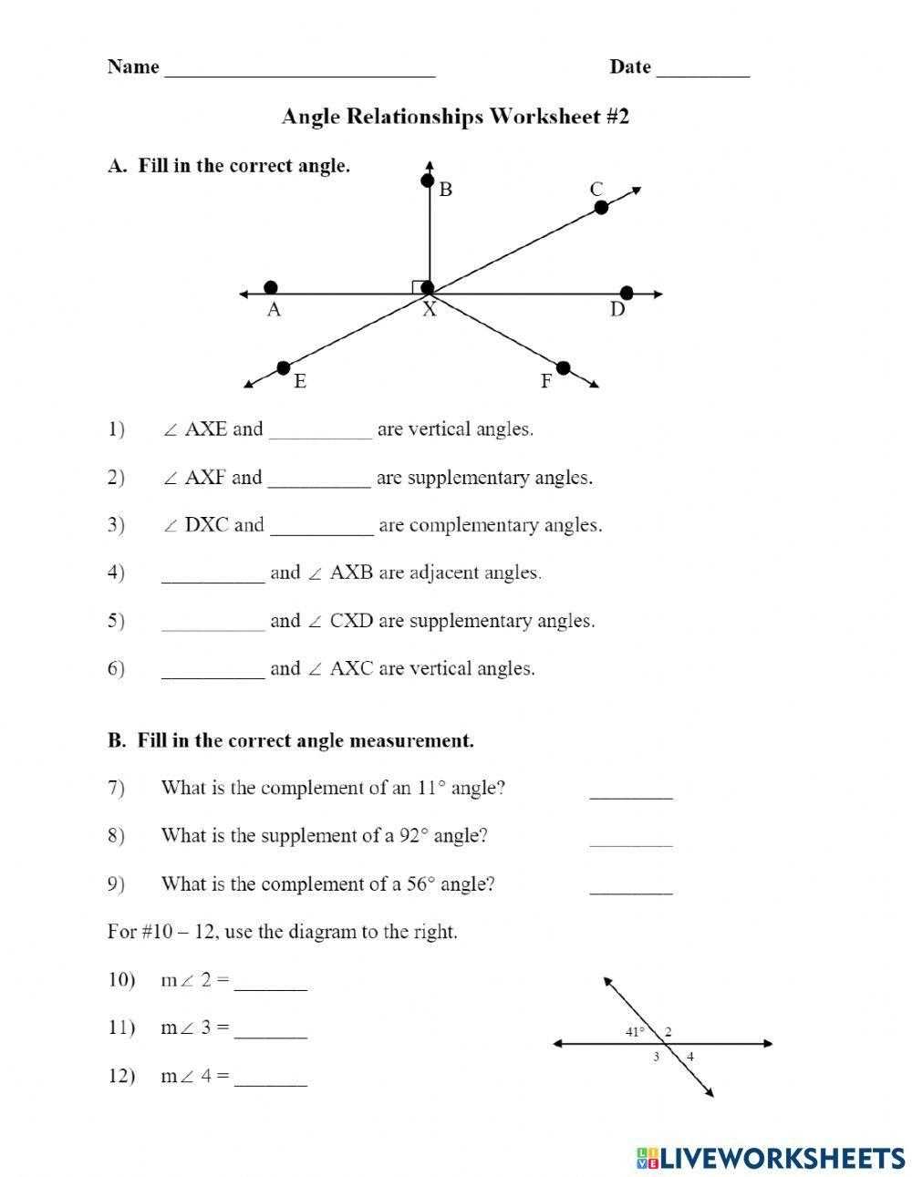 angle relationships worksheet 8th grade