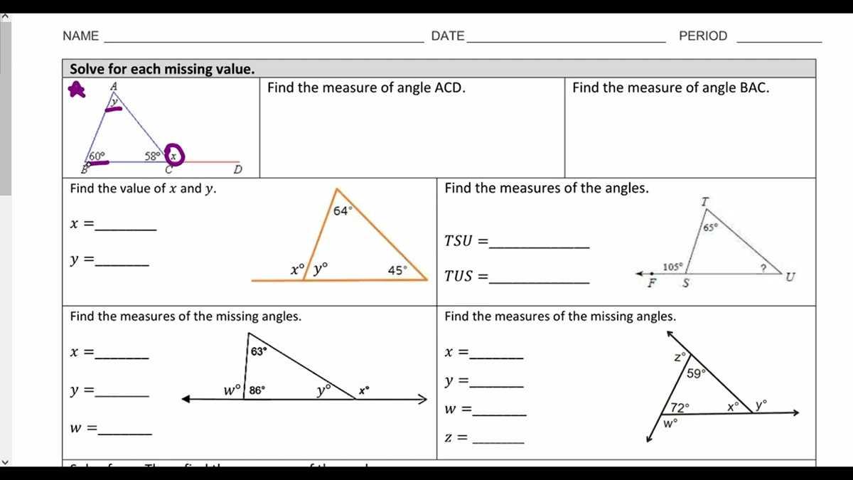 angles in geometry worksheet