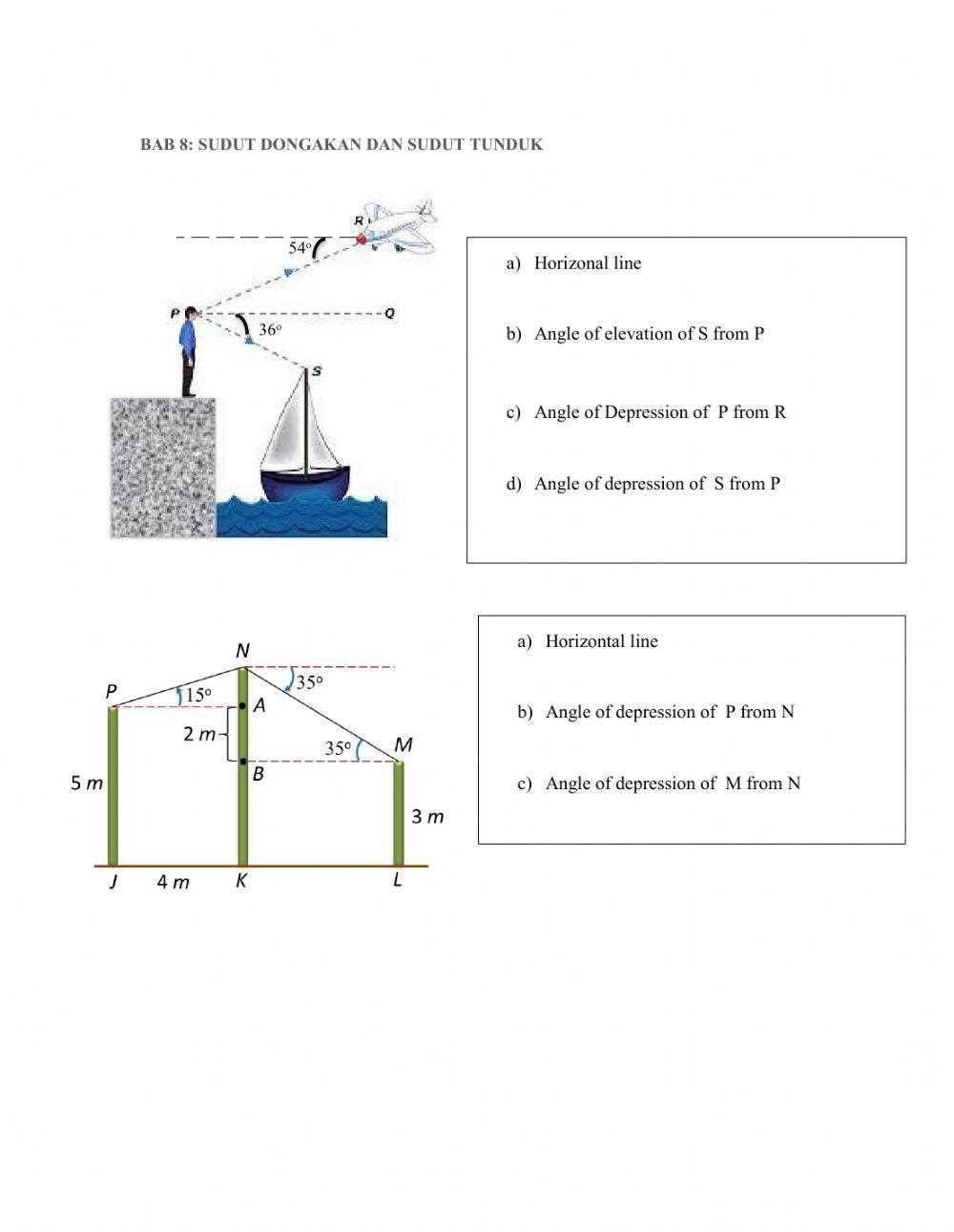 angles of elevation worksheet