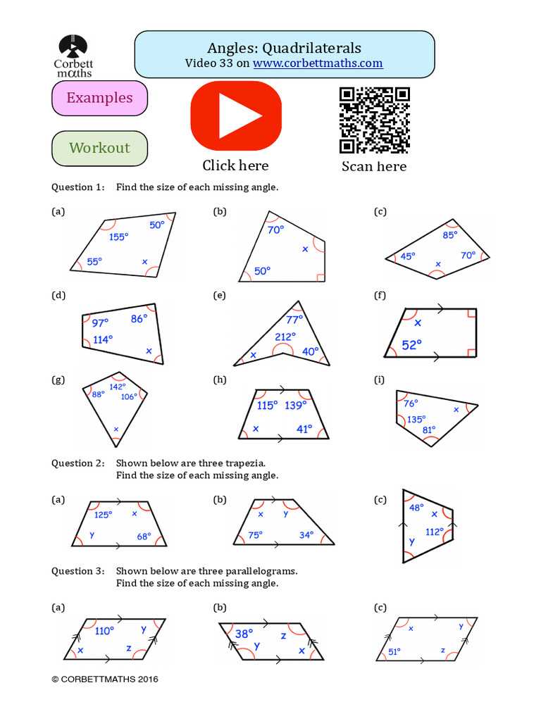 angles of quadrilateral worksheet