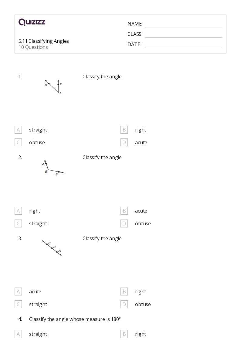 angles test worksheet