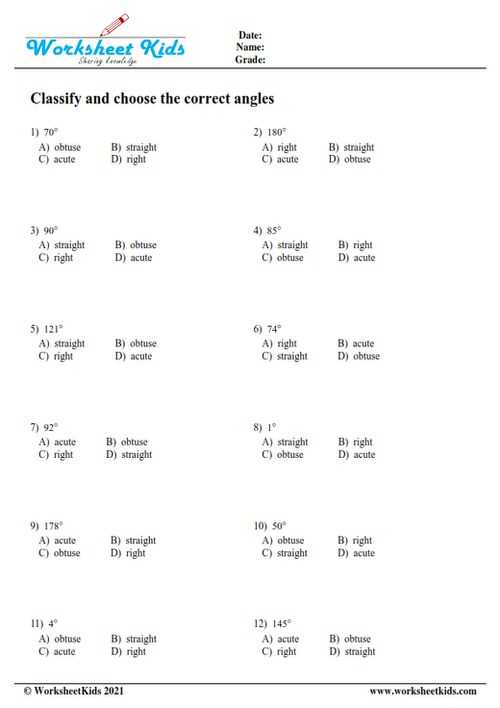 angles worksheet 7th grade