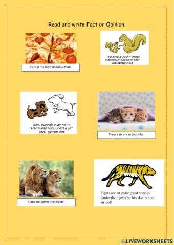animal fact and opinion worksheet
