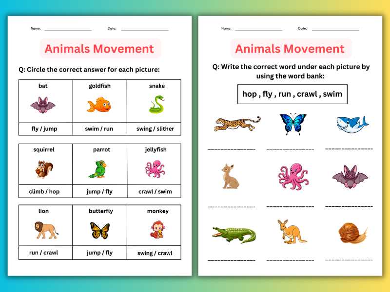 animal movements worksheets for kindergarten