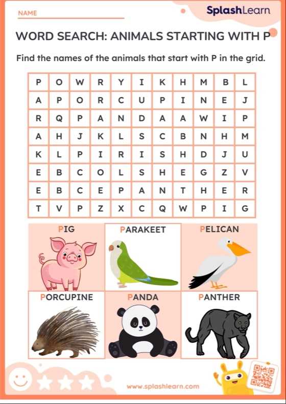 animal word search worksheet