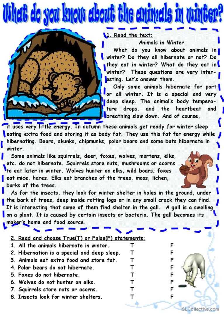 animals in the winter worksheet