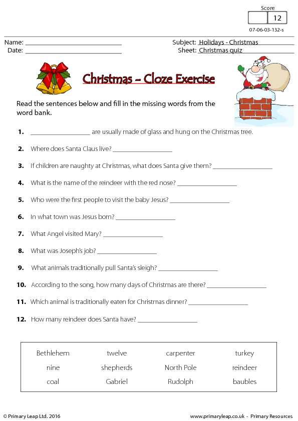 christmas cloze worksheet